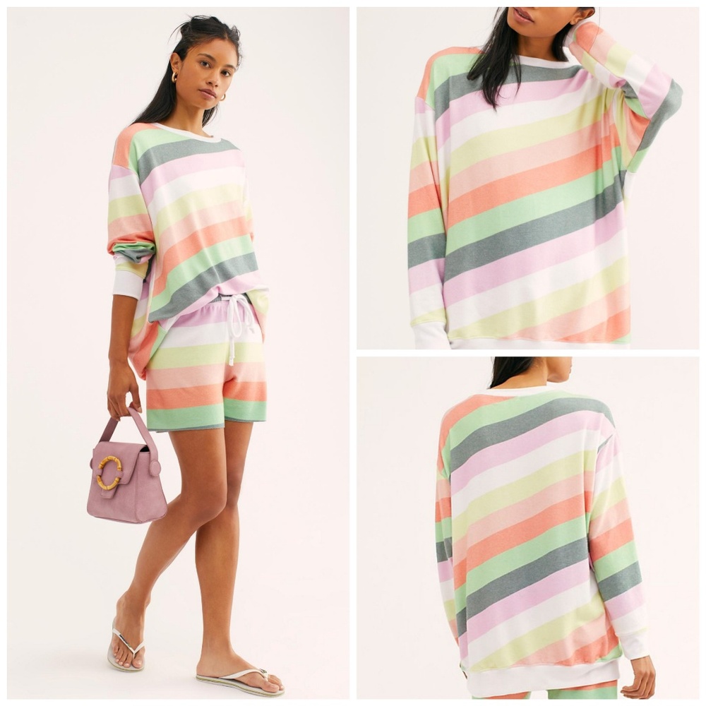 Wildfox Rainbow Roadtrip Sorbet Stripes Pullover